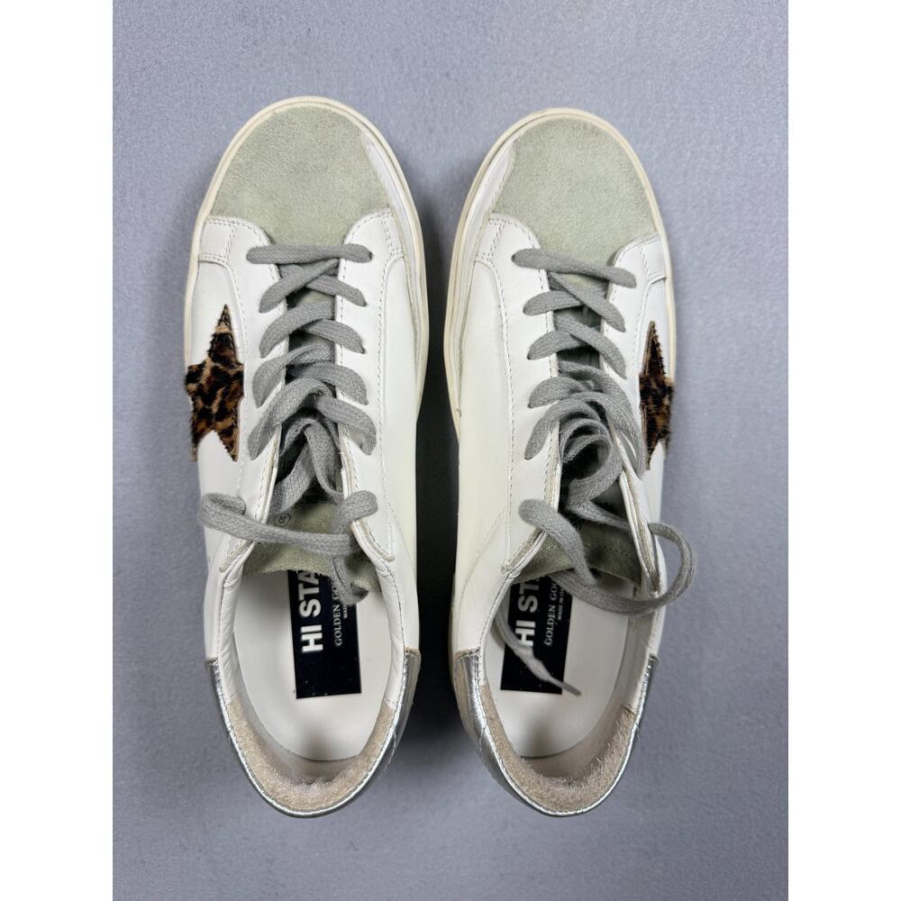 Golden Goose Hi Star Low Top Platform Sneakers White Leopard Star Size 39 EU 9 U - Picture 3 of 13